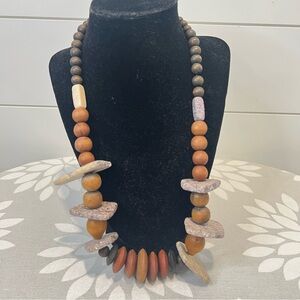 Vintage Beaded Wood Stone Necklace Statement Piece Chunky Earth Tone Necklace.‎